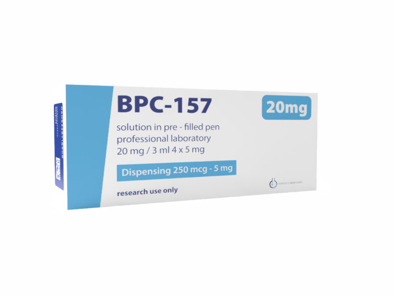 Pudełko BPC-157 PEN 20 mg oznaczone jako produkt wyłącznie do użytku badawczego.