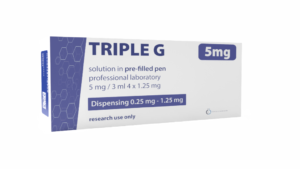 TRIPLE G 5MG PEN pudełko z pepetyden w urządzeniu laboratoryjnym ułatwiającym porcjowanie odczynnika.